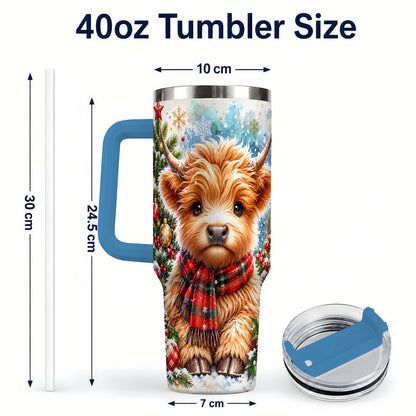 #pl[40oz|Blue] Highland Cow Scarf 40oz Tumbler with Handle, Christmas Travel Cup