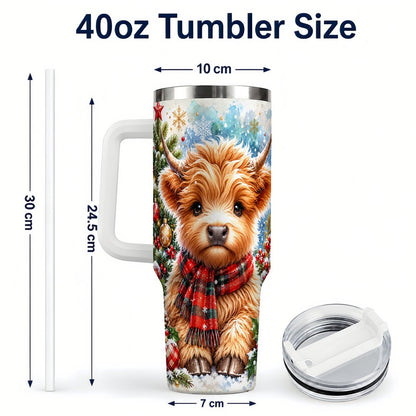 #pl[40oz|White] Highland Cow Scarf 40oz Tumbler with Handle, Christmas Travel Cup