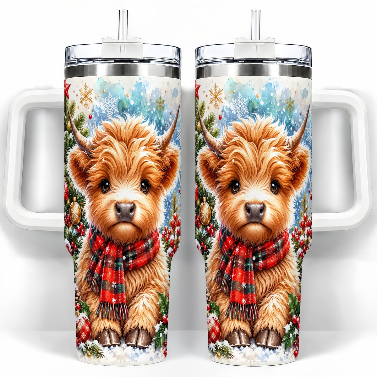 Highland Cow Scarf 40oz Tumbler with Handle, Christmas Travel Cup