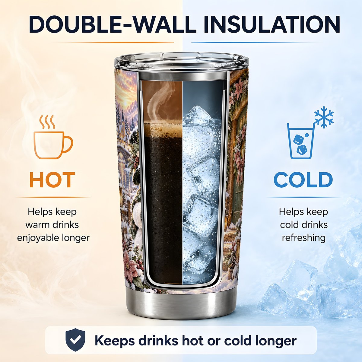 Snowman at Winter Cottage Tumbler 20oz, Lantern Scene