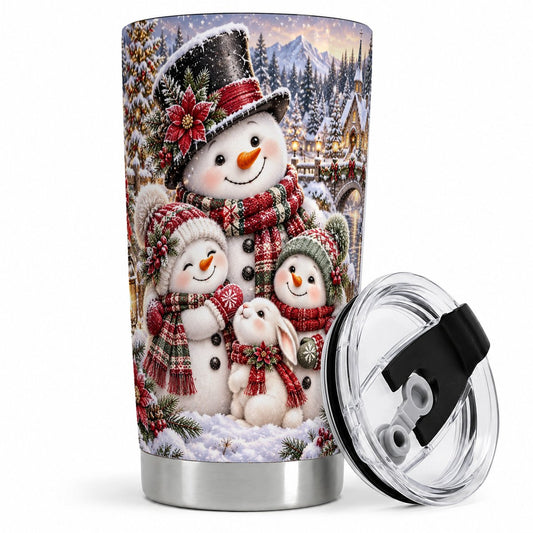 Christmas Snowman Family Tumbler 20oz, Winter Scene