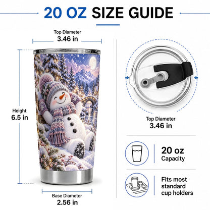 #pl[20oz|Steel] Moonlit Snowman Tumbler 20oz, Cozy Winter Art