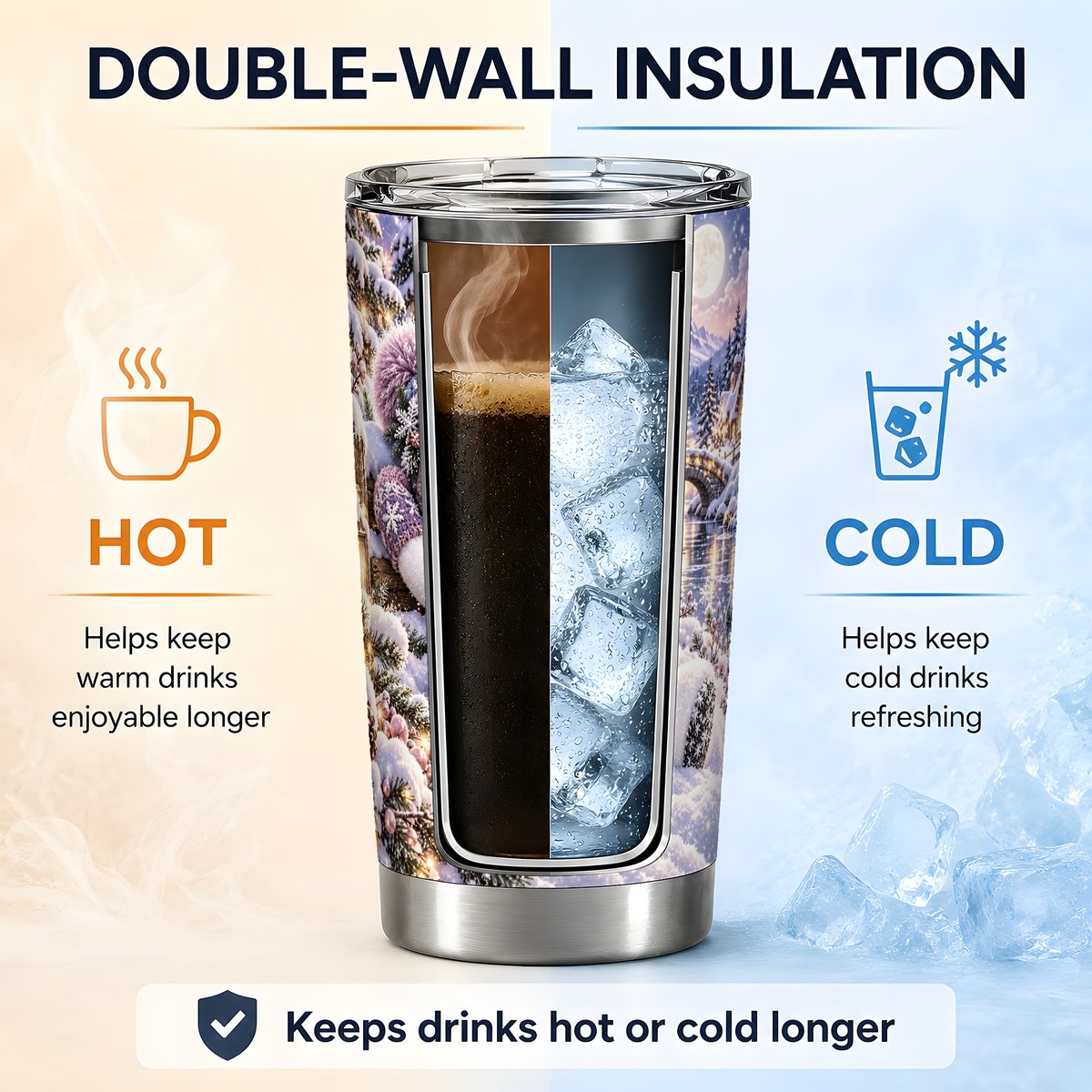 Moonlit Snowman Tumbler 20oz, Cozy Winter Art