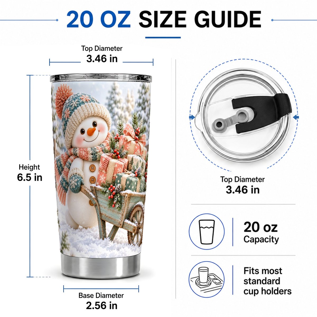 #pl[20oz|Steel] Christmas Snowman with Wheelbarrow Tumbler 20oz, Winter Art