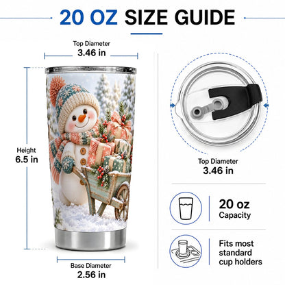 #pl[20oz|Steel] Christmas Snowman with Wheelbarrow Tumbler 20oz, Winter Art