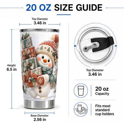 #pl[20oz|Steel] Christmas Snowman with Packages Tumbler 20oz, Cozy Knit Art