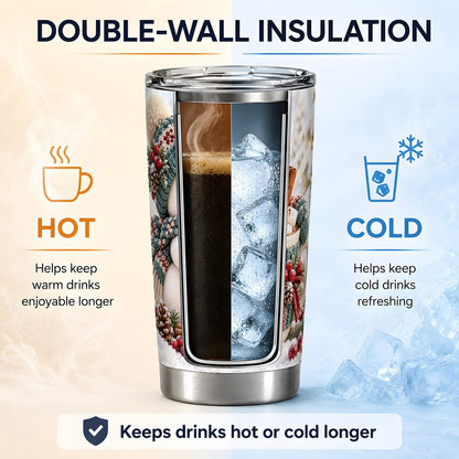 Christmas Snowman with Hot Cocoa Tumbler 20oz, Cozy Winter Art