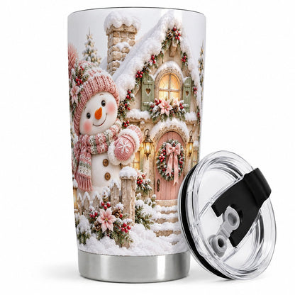 Christmas Snowman by Cottage Tumbler 20oz, Pink Hat