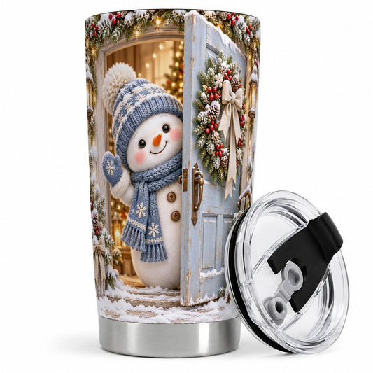 Christmas Snowman at Blue Door Tumbler 20oz, Winter Scene