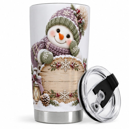 Winter Snowman with Rustic Sign Tumbler 20oz