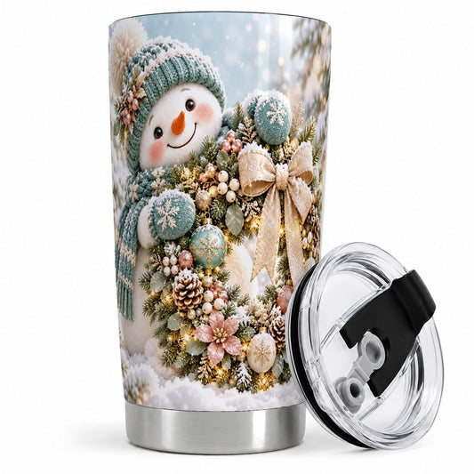Christmas Snowman with Wreath Tumbler 20oz