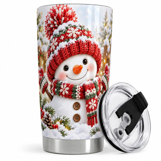 Christmas Snowman in Red Knit Hat Tumbler 20oz