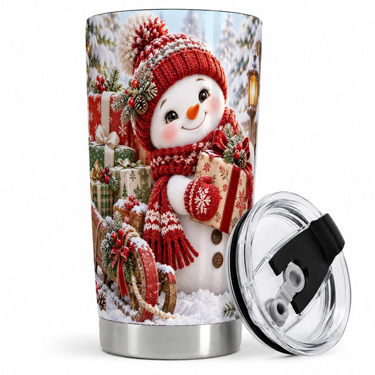 Christmas Snowman Tumbler 20oz, Knitted-Look Artwork