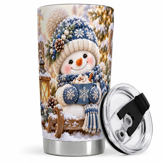 Winter Snowman Tumbler 20oz, Blue Cocoa Cup Artwork