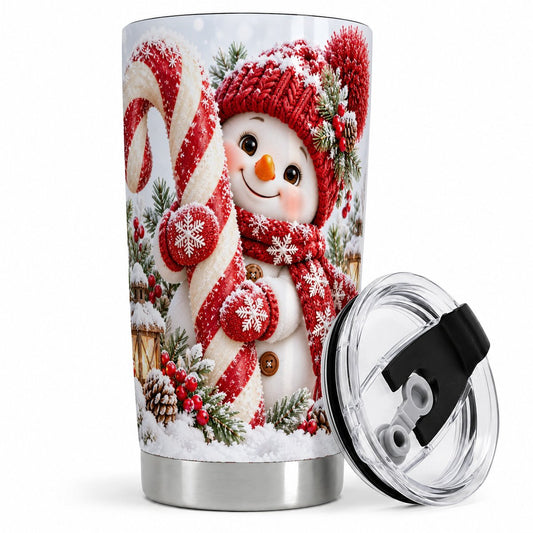 Christmas Snowman Tumbler 20oz, Candy Cane Artwork