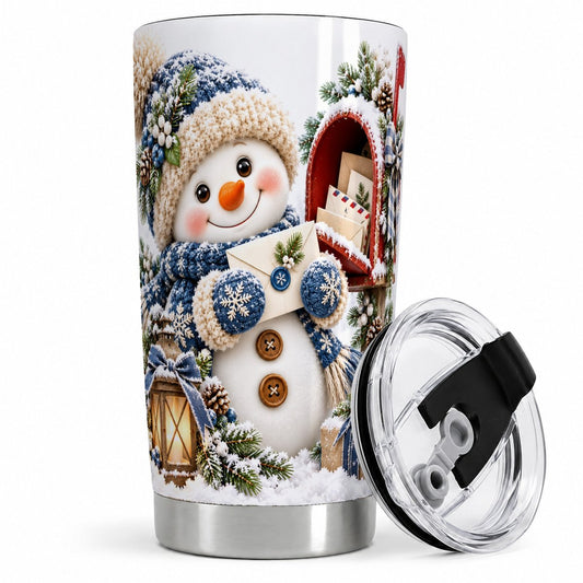 Winter Snowman Tumbler 20oz, Christmas Mailbox Artwork