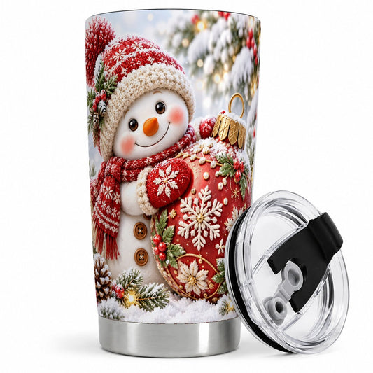 Christmas Snowman Tumbler 20oz, Red Ornament Artwork