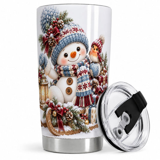 Christmas Snowman and Bird Tumbler 20oz, Knit-Look Art