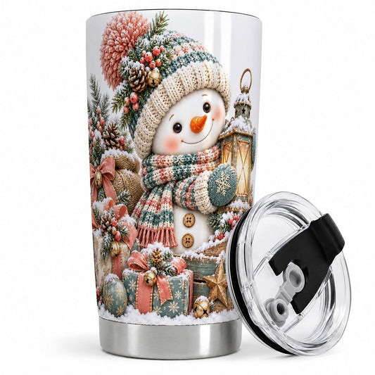 Rustic Christmas Snowman Tumbler 20oz, Knitted-Look Art