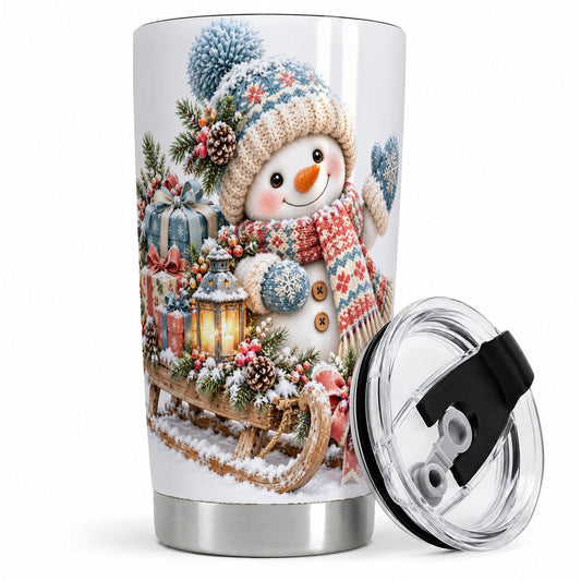 Waving Christmas Snowman Tumbler 20oz, Knitted-Look Art