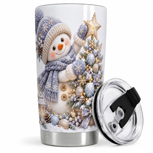 Christmas Snowman Decorating Tree Tumbler 20oz, Knit-Look Art