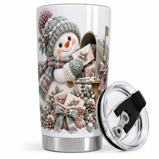 Christmas Snowman with Mailbox Tumbler 20oz, Knit-Look Art