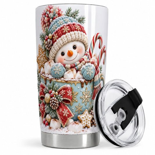 Christmas Snowman Cocoa Cup Tumbler 20oz, Knit-Look Art