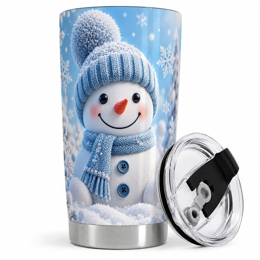 Blue Winter Snowman Tumbler 20oz, Snowy Scene