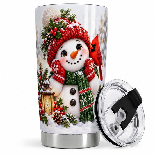 Christmas Snowman Cardinal Tumbler 20oz, Knit-Look Art