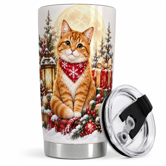 Christmas Orange Tabby Cat Tumbler 20oz, Winter Artwork