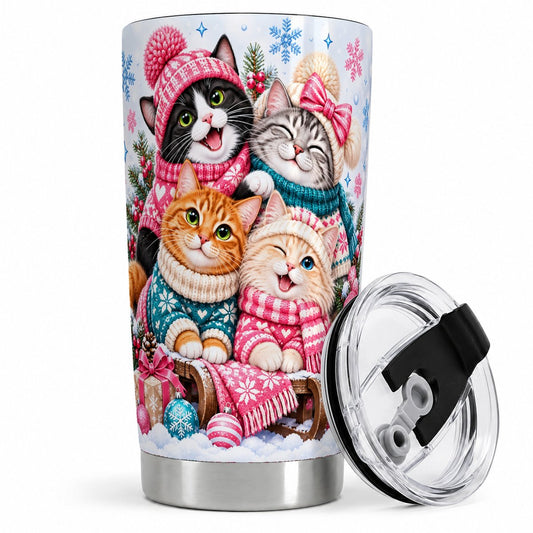 Christmas Cats Tumbler 20oz, Cozy Winter Illustration