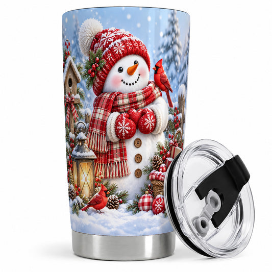 Christmas Snowman and Cardinals Tumbler 20oz, Snowy Scene
