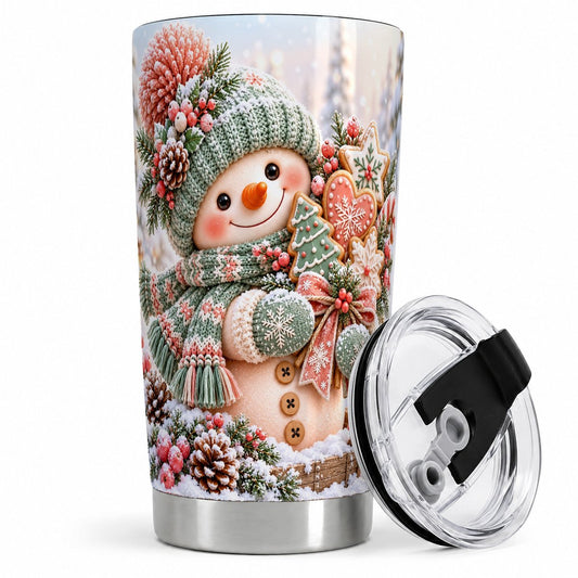 Pastel Christmas Snowman Tumbler 20oz, Iced Cookie Scene