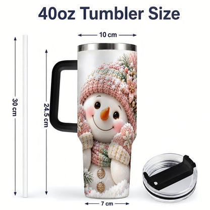 #pl[40oz|Black] Pink Christmas Snowman Tumbler 40oz, Knitted-Look Art