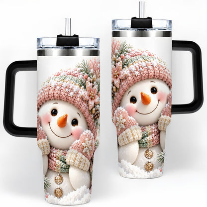 #pl[40oz|Black] Pink Christmas Snowman Tumbler 40oz, Knitted-Look Art