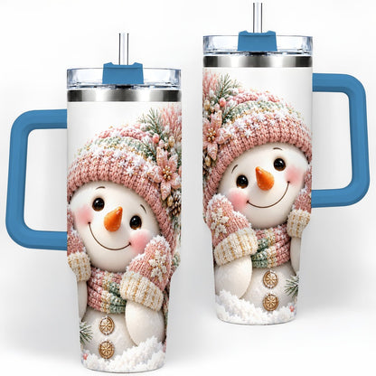 #pl[40oz|Blue] Pink Christmas Snowman Tumbler 40oz, Knitted-Look Art
