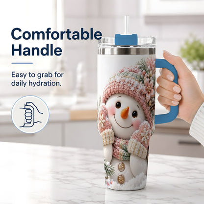 #pl[40oz|Blue] Pink Christmas Snowman Tumbler 40oz, Knitted-Look Art