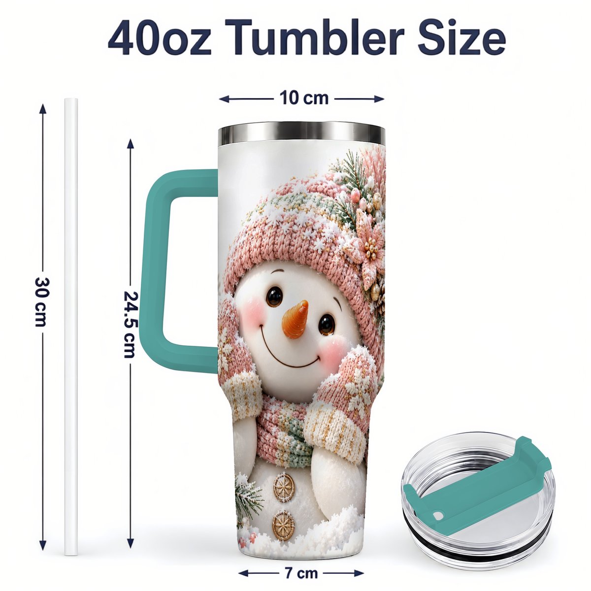 #pl[40oz|Green] Pink Christmas Snowman Tumbler 40oz, Knitted-Look Art