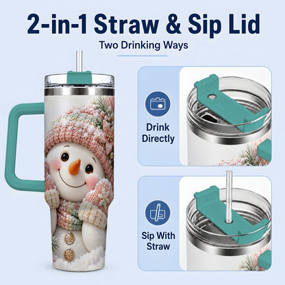 #pl[40oz|Green] Pink Christmas Snowman Tumbler 40oz, Knitted-Look Art