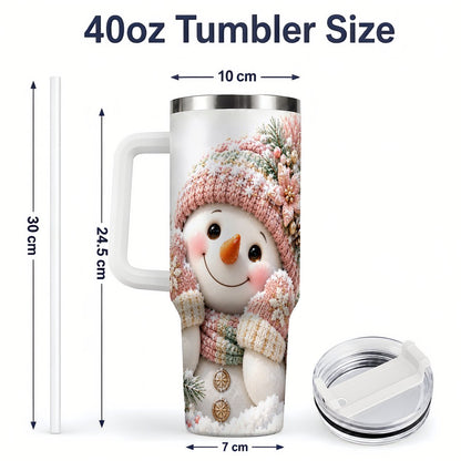 #pl[40oz|White] Pink Christmas Snowman Tumbler 40oz, Knitted-Look Art