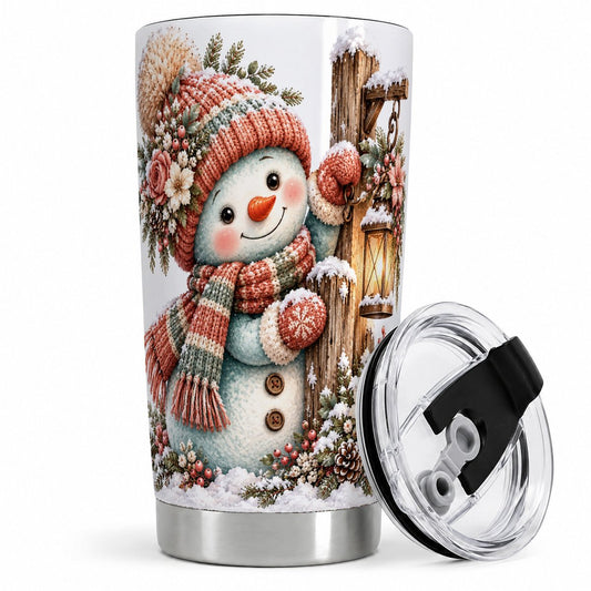 Christmas Snowman Lantern Tumbler 20oz, Floral Winter Art