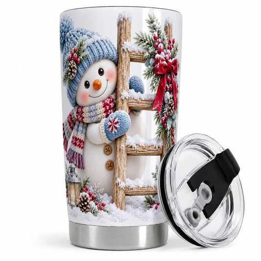 Christmas Snowman Ladder Tumbler 20oz, Winter Floral Art