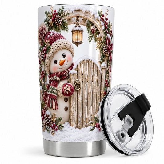 Christmas Snowman Tumbler 20oz, Rustic Winter Gate Design