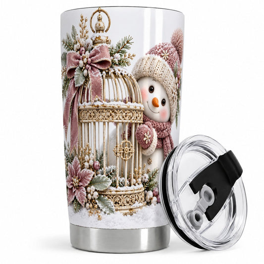 Christmas Snowman Birdcage Tumbler 20oz, Vintage-Style Art