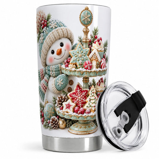 Christmas Snowman Cookies Tumbler 20oz, Holiday Bakery Design
