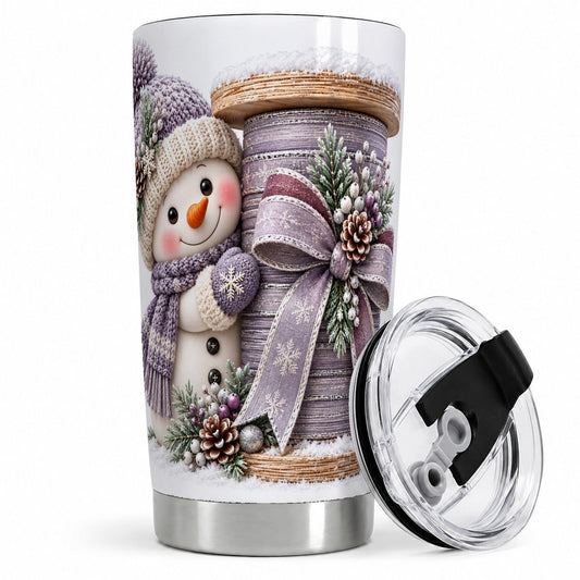Winter Snowman Ribbon Tumbler 20oz, Vintage-Inspired Art