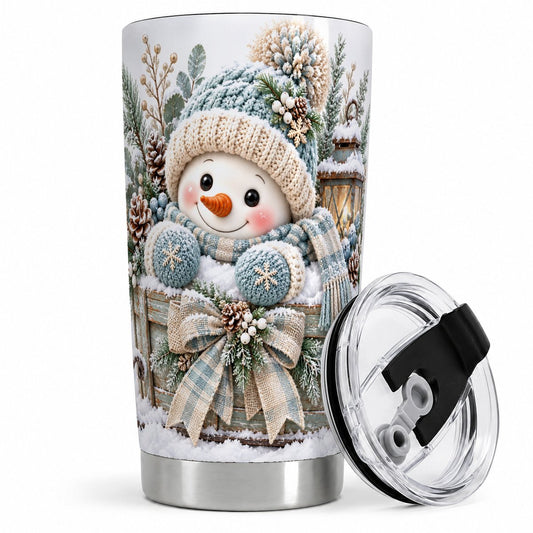 Christmas Snowman Sleigh Tumbler 20oz, Winter Woodland Art