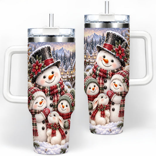 Christmas Snowman Family Tumbler 40oz, Winter Scene