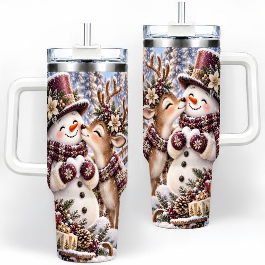 Christmas Snowman and Reindeer Tumbler 40oz, Winter Art