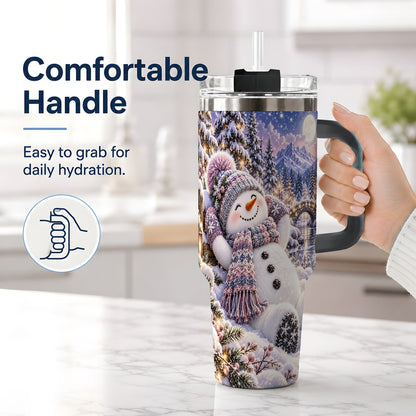 #pl[40oz|Black] Moonlit Snowman Tumbler 40oz, Cozy Winter Art